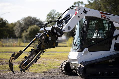 digging trench with skid steer|bobcat skid steer trencher attachment.